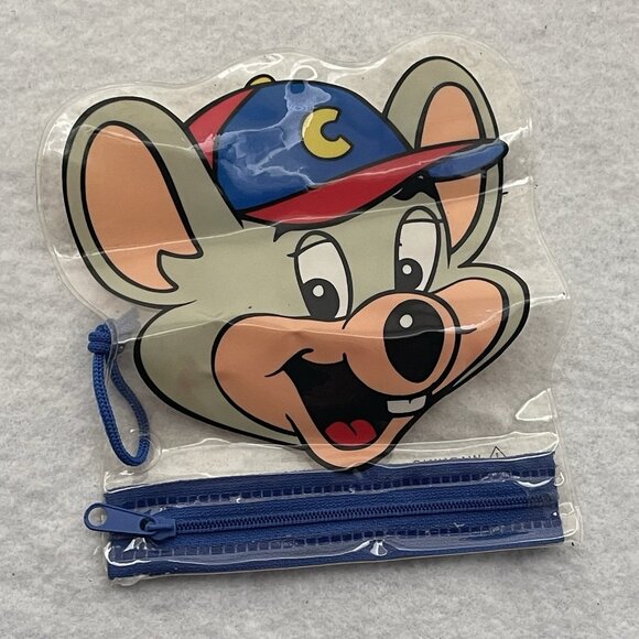 Chuck E Cheese Plastic Zip Up Pouch Bag With Tickets Blue Face 2000’s - Picture 2 of 15